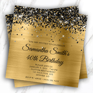 Invitation 40e anniversaire de papier d'aluminium noir paille