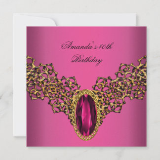 Invitation 40e Anniversaire dentelle rose or bijou sauvage