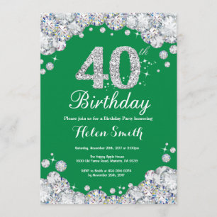 Invitation 40e anniversaire Diamant vert et argent