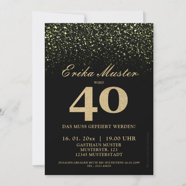 Invitation 40e anniversaire d'invitations à paillettes noires (Devant)