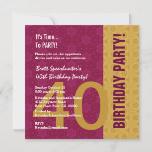 Invitation 40e anniversaire d'or moderne et marron Funny D848