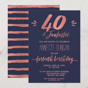 Invitation 40e anniversaire du Gold Blue Trendy Party Rose