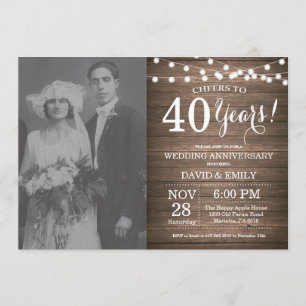 Invitation 40e anniversaire du Mariage Bois rustique