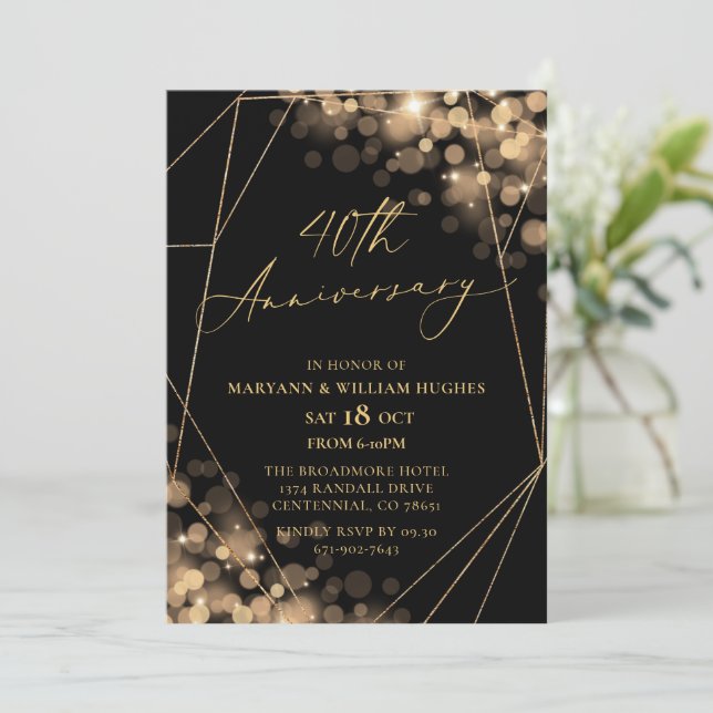 Invitation 40e anniversaire du Mariage Gold & Black (Debout devant)