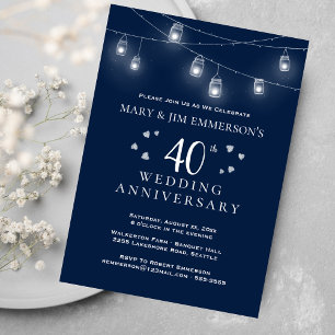 Invitation 40e anniversaire du Mariage - Lumières à cordes