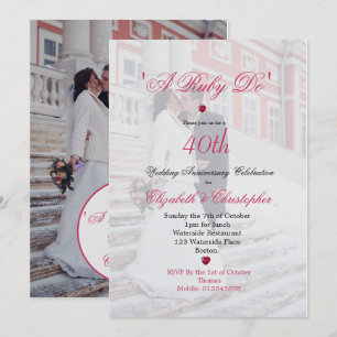 Invitation 40e anniversaire du Mariage Photo Elegant A Ruby D