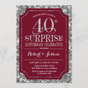 Invitation 40e anniversaire du Mariage surprise - Argent roug