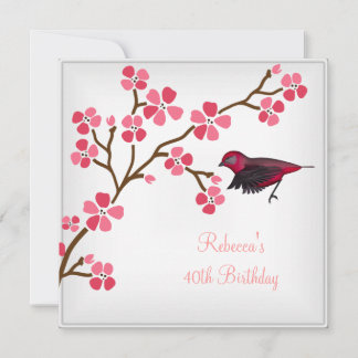 Invitation 40e anniversaire Elégant asiatique Fleurs roses Bi
