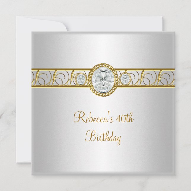 Invitation 40e anniversaire Elégant bijou Diamant Or Blanc (Devant)