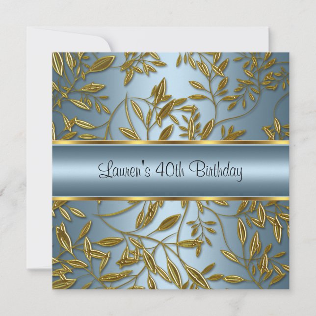 Invitation 40e anniversaire Elégant Blue Gold Floral (Devant)