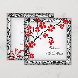 Invitation 40e anniversaire Élégant Fleurs rouges asiatiques 