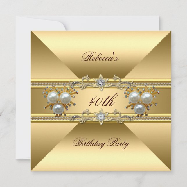 Invitation 40e anniversaire Elegant Gold Pearl Jewels Invitat (Devant)