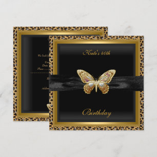 Invitation 40e anniversaire Elegant Leopard Gold Butterfly