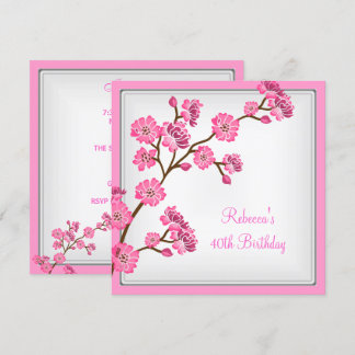 Invitation 40e anniversaire Élégantes fleurs roses asiatiques