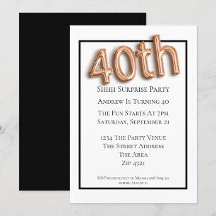 Invitation 40e anniversaire Faux 3d Gold Balloon Police