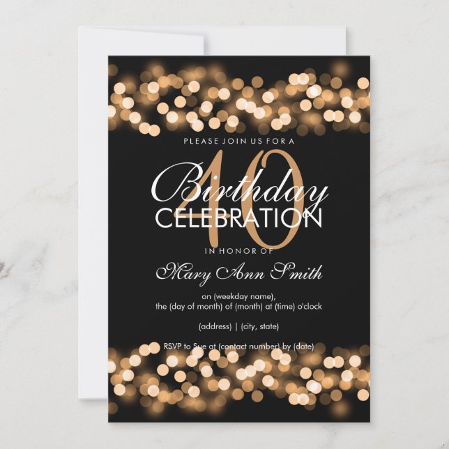 Invitation 40e anniversaire Faux Gold Hollywood Glam (Devant)