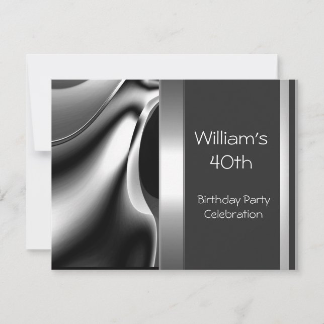 Invitation 40e anniversaire fête Abstrait argent Chrome métal (Devant)