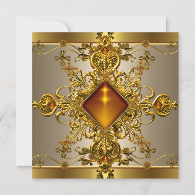 Invitation 40e Anniversaire Fête Café Riche Or Ambre Bijou (Devant)