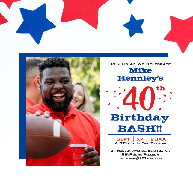 Invitation 40e anniversaire fête de Bash - Photo (40th Birthday Bash Party - Photo Invitation)