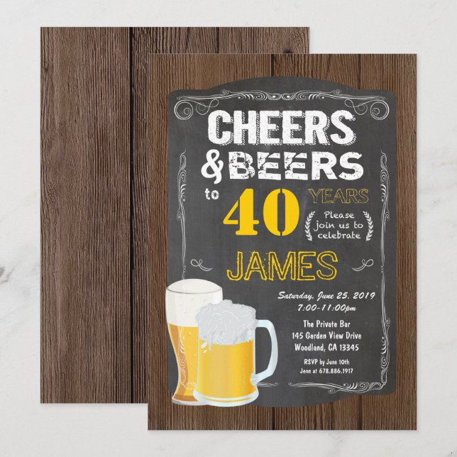 Invitation 40e anniversaire, fête de la bière de 40 ans (Devant / Derrière)