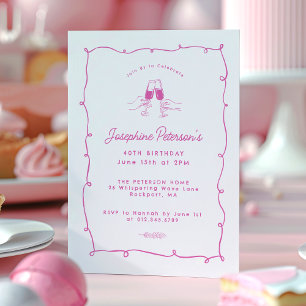Invitation 40e Anniversaire Fête Doodle Whimsical Rose