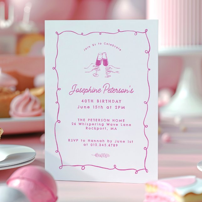 Invitation 40e Anniversaire Fête Doodle Whimsical Rose (Créateur téléchargé)