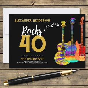 Invitation 40e Anniversaire Fête Musique Guitare Rocks 40