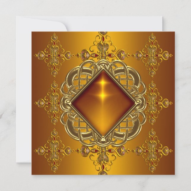 Invitation 40e anniversaire Fête Riche Ambre bijou d'or (Devant)