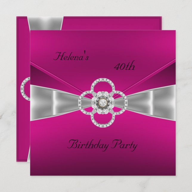 Invitation 40e anniversaire fête Verre rose clair (Devant / Derrière)