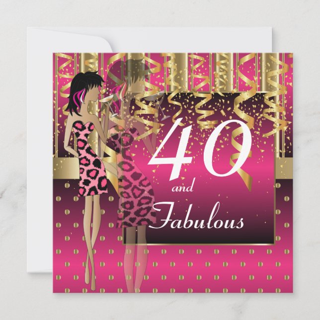 Invitation 40e anniversaire Fille Cocktail Party | Rose chaud (Devant)