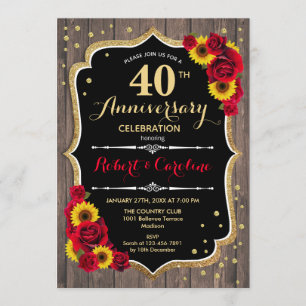 Invitation 40e anniversaire - Fleurs de soleil des Roses roug