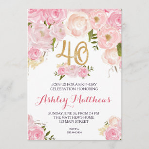 Invitation 40e anniversaire Floral Invitation,