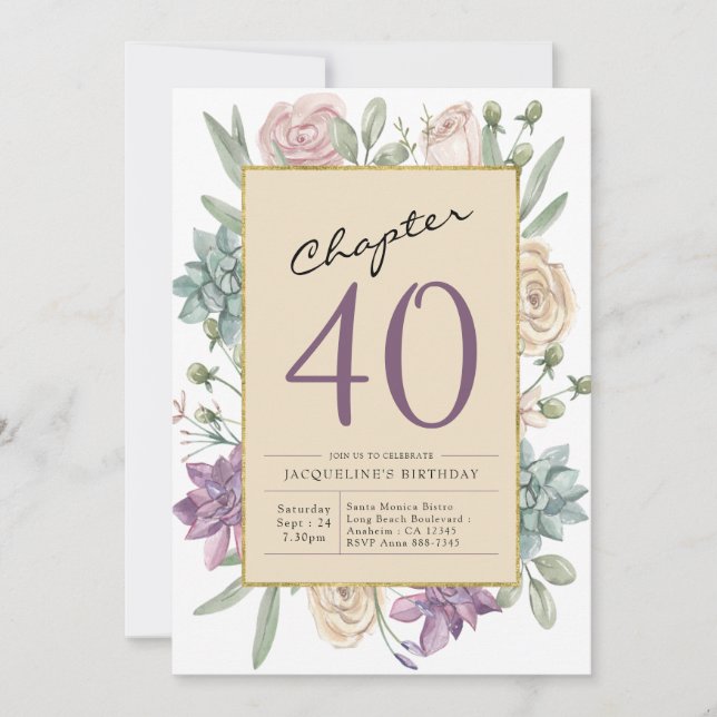 Invitation 40e anniversaire Floral Surprise Party (Devant)