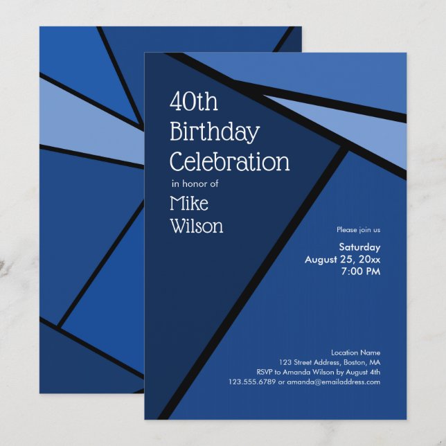 Invitation 40e anniversaire Formes géométriques bleues modern (Devant / Derrière)