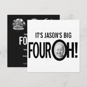 Invitation 40e anniversaire FOUR OH! photo mono noir blanc