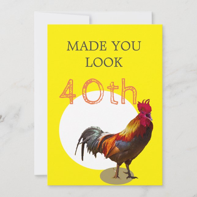 Invitation 40e anniversaire Fun Chicken Rooster Homme (Devant)