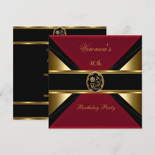 Invitation 40e anniversaire Gold Black Faux Velvet Bijou roug (Devant / Derrière)