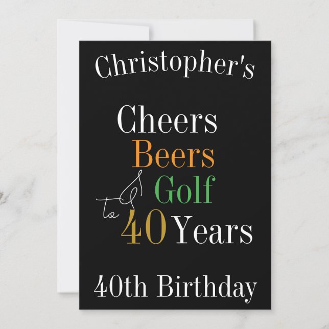 Invitation 40e anniversaire Golf Cheers Bières Black Gold Par (Devant)