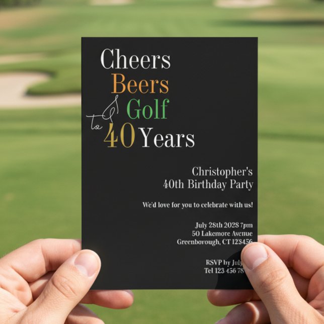 Invitation 40e anniversaire Golf Cheers Bières Party (Créateur téléchargé)