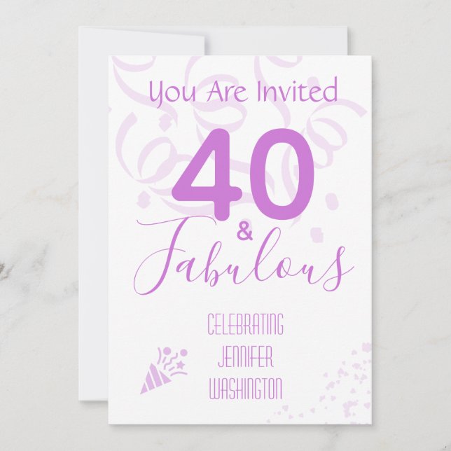 Invitation 40e anniversaire Hot Pink Confetti fête d'annivers (Devant)