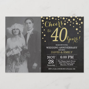 Invitation 40e anniversaire Mariage Chalkboard noir et or