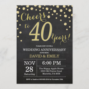 Invitation 40e anniversaire Mariage Chalkboard noir et or