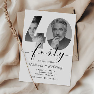 Invitation 40e anniversaire minimaliste quarante photo