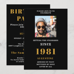 Invitation 40e anniversaire Modèle photo d'or noir 1981