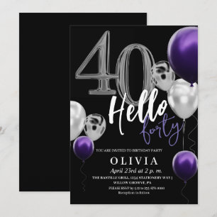 Invitation 40e anniversaire moderne Black Silver violet Ballo
