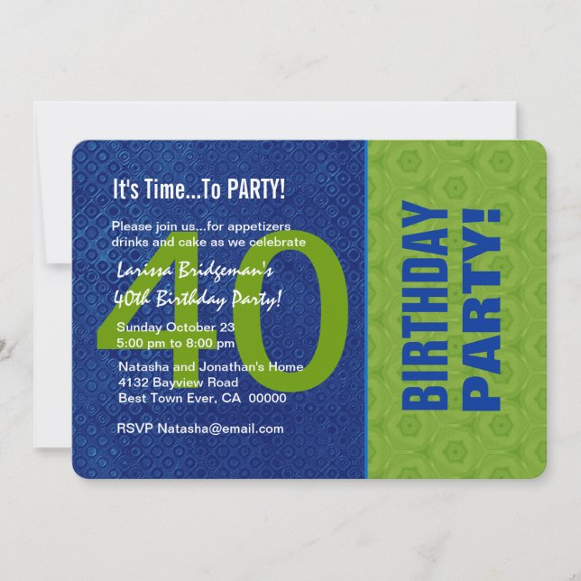 Invitation 40e anniversaire Moderne Bleu et Vert B40D (Devant)