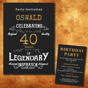 Invitation 40e anniversaire Né légendaire Black Gold Retro