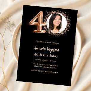 Invitation 40e anniversaire noir rose or photo luxe