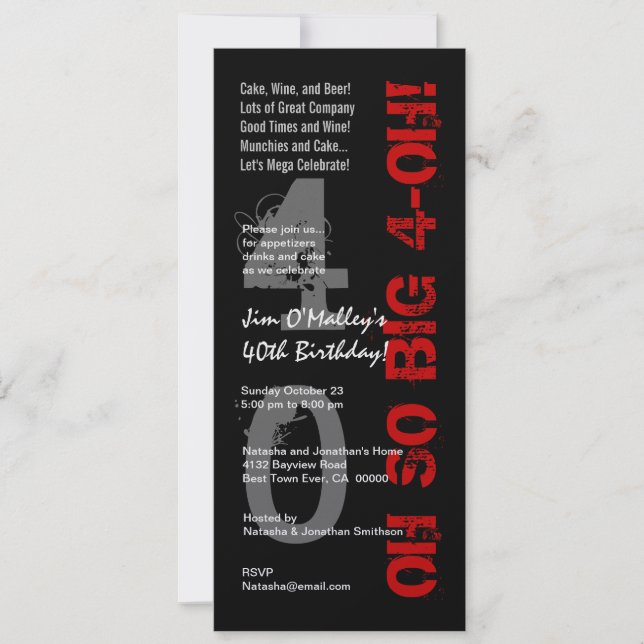 Invitation 40e anniversaire Oh So Big 4 Oh Red Black Metallic (Devant)