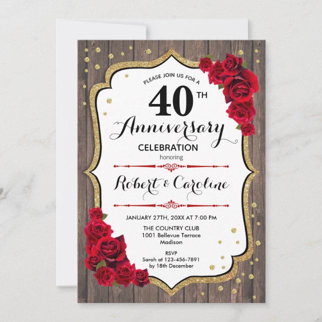 Invitation 40e anniversaire - Or rouge bois (Devant)
